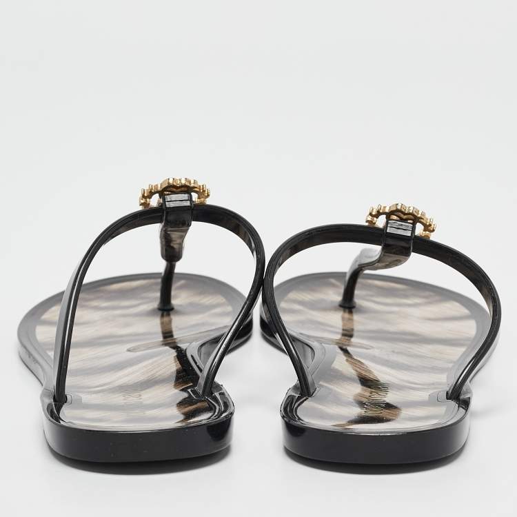 Pre Owned Roberto Cavalli Black Jelly Embellished Thong Flat Sandals Size 38
