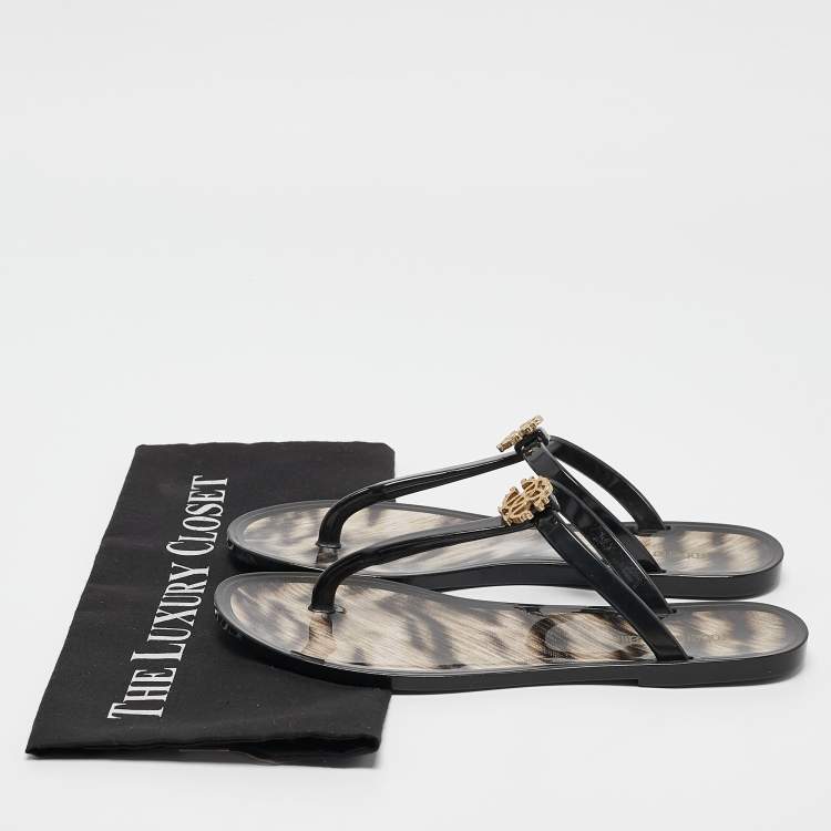 Pre Owned Roberto Cavalli Black Jelly Embellished Thong Flat Sandals Size 38