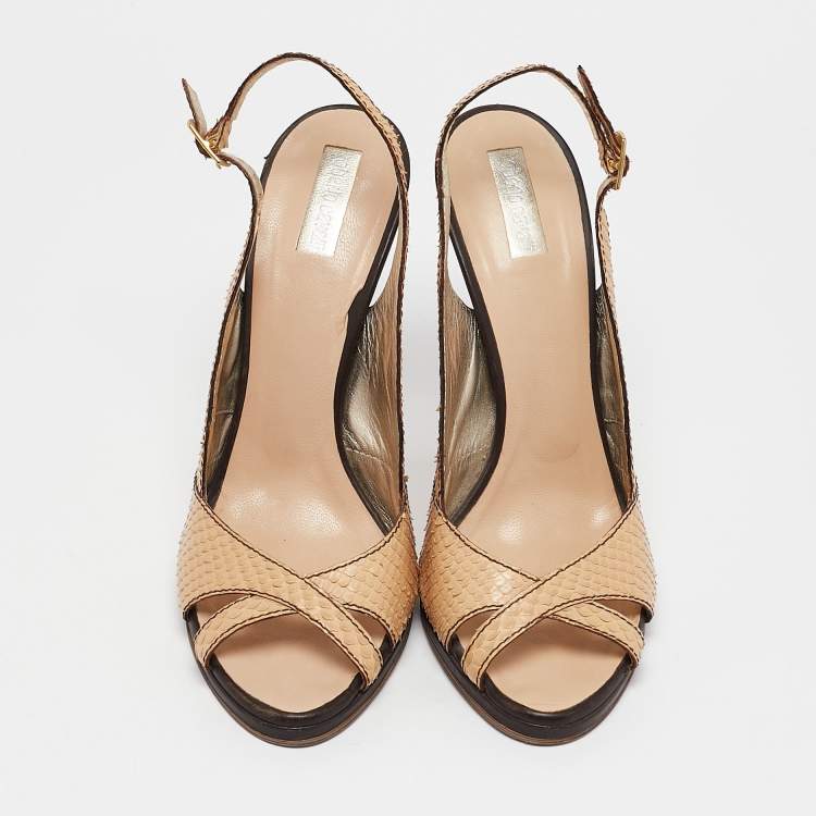 Pre Owned Roberto Cavalli Beige Python Leather Slingback Sandals Size 38.5