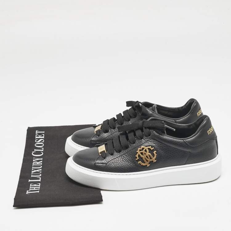 Pre Owned Roberto Cavalli Black Leather Low Top Sneakers Size 37