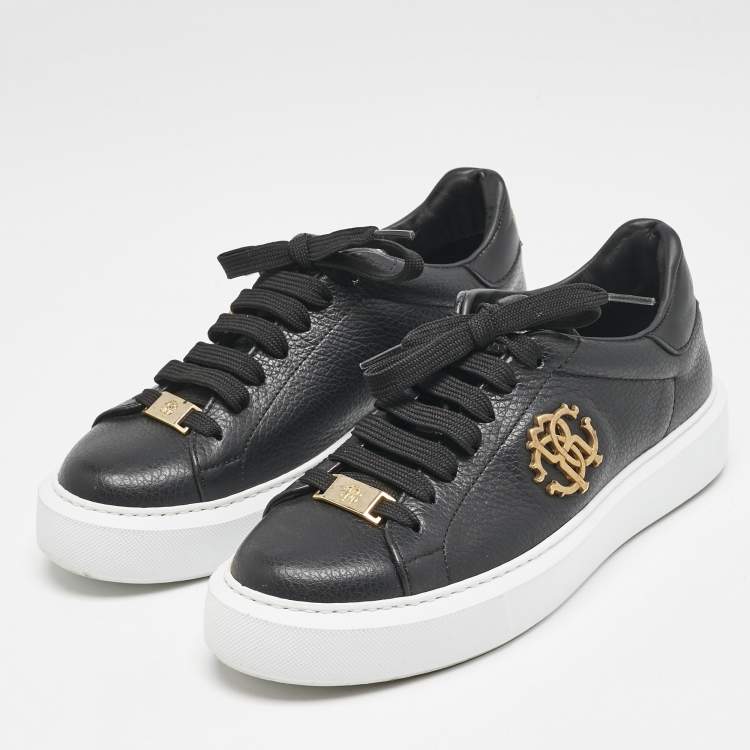 Pre Owned Roberto Cavalli Black Leather Low Top Sneakers Size 37