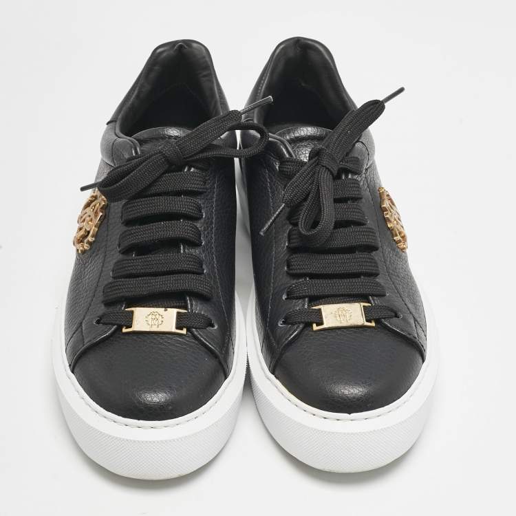 Pre Owned Roberto Cavalli Black Leather Low Top Sneakers Size 37