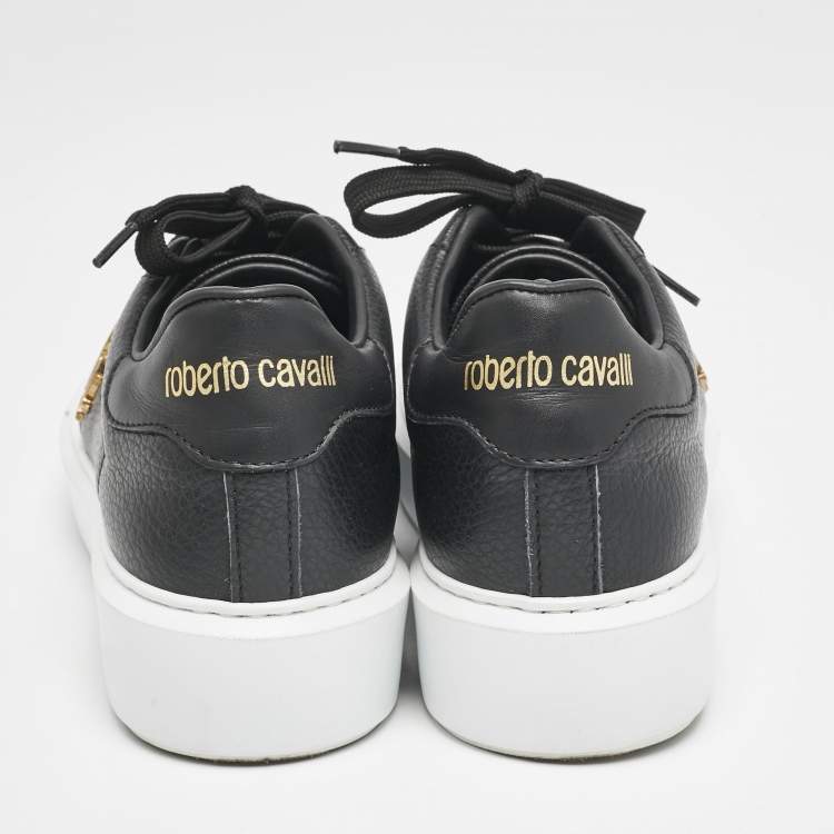 Pre Owned Roberto Cavalli Black Leather Low Top Sneakers Size 37