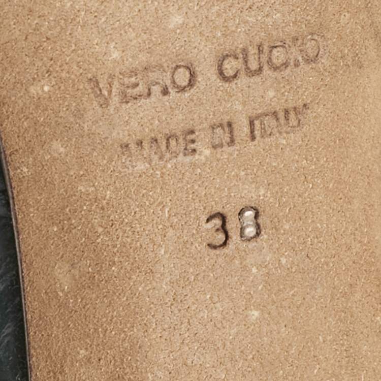 Pre Owned Roberto Cavalli Blue/Black Croc Embossed and Vintage Leather Slide Sandals Size 38