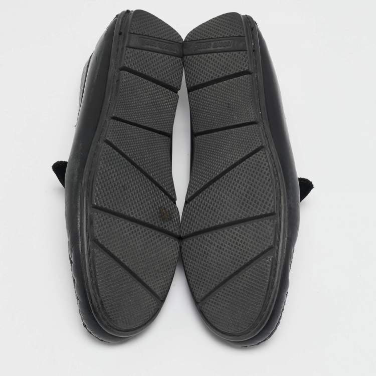 Pre Owned Roberto Cavalli Black Leather and Velvet Slip On Loafers Size 41.5