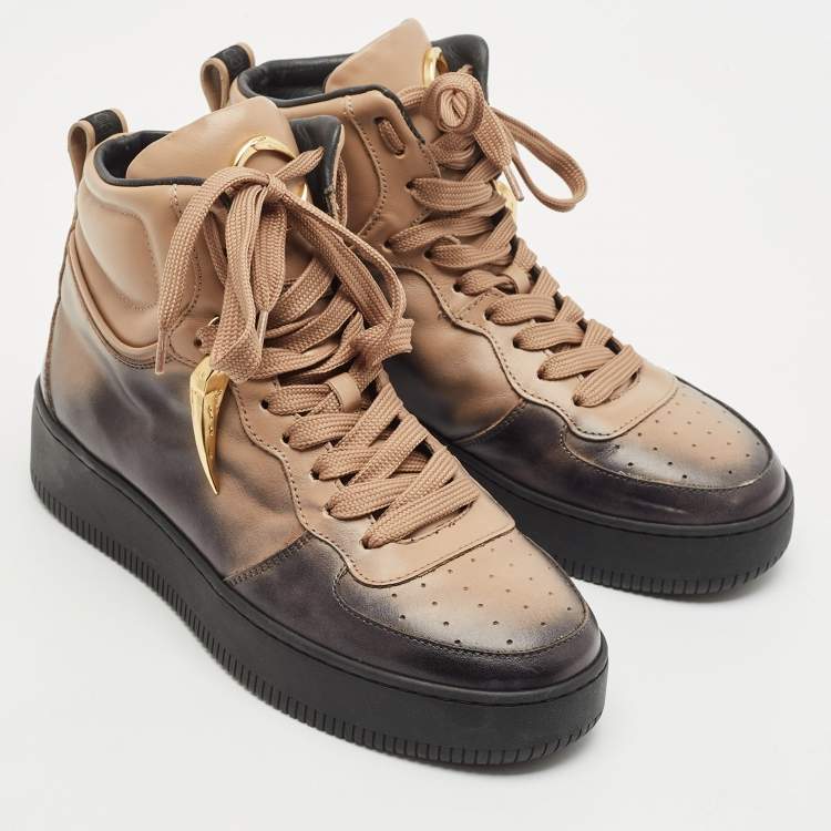Pre Owned Roberto Cavalli Black/Beige Leather High Top Sneakers Size 38