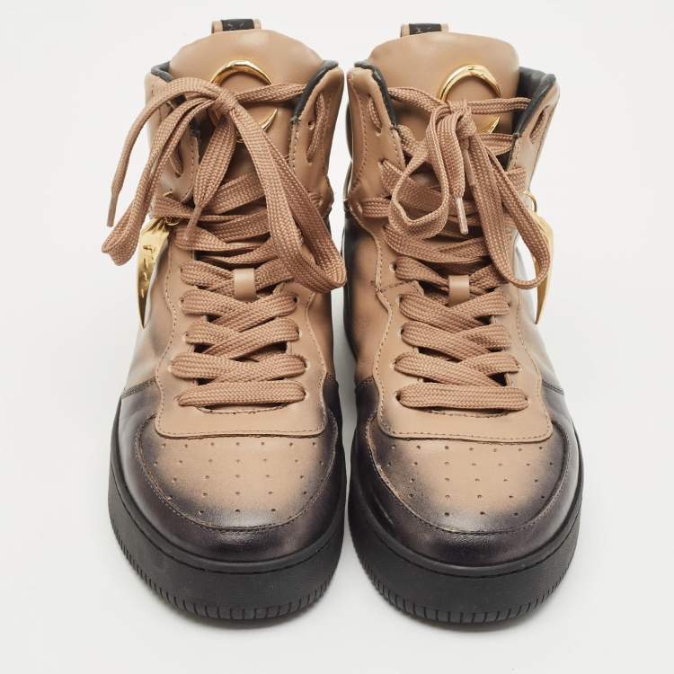 Pre Owned Roberto Cavalli Black/Beige Leather High Top Sneakers Size 38