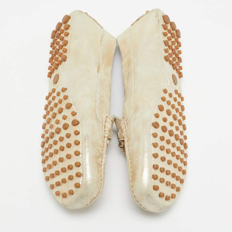 Pre Owned Roberto Cavalli Gold Suede Slip On Loafers Size 37