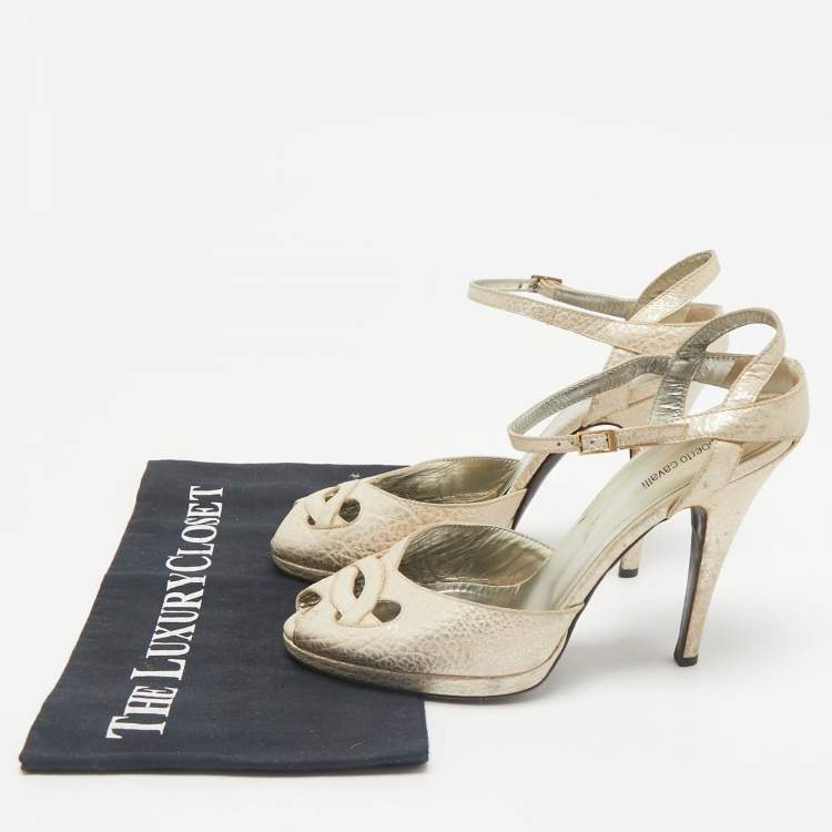 Pre Owned Roberto Cavalli Metallic  Leather Ankle Strap Sandals Size 39