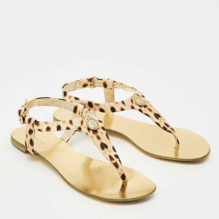 Pre Owned Roberto Cavalli Two Tone Canvas Thong Flat Slides Size 39