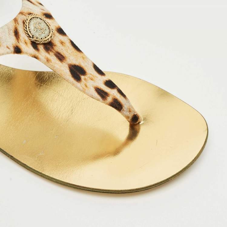 Pre Owned Roberto Cavalli Two Tone Canvas Thong Flat Slides Size 39