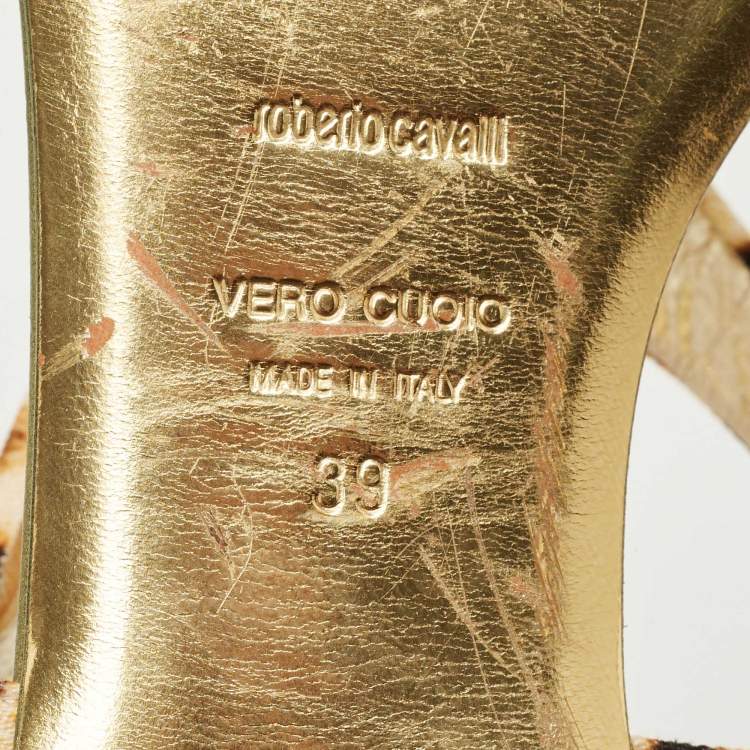 Pre Owned Roberto Cavalli Two Tone Canvas Thong Flat Slides Size 39