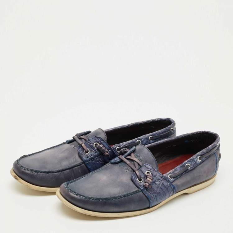 Pre Owned Roberto Cavalli Blue Crocodile Leather and Leather Loafers Size 45