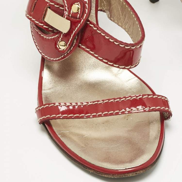 Pre Owned Roberto Cavalli Red Patent Leather Ankle Wrap Sandals Size 38