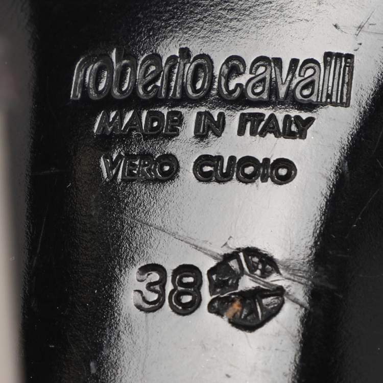 Pre Owned Roberto Cavalli Silver Leather Heart Snake Ankle Strap Sandals Size 38