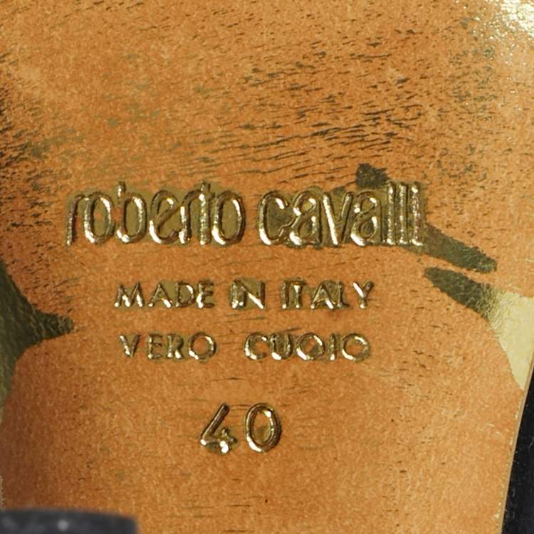 Pre Owned Roberto Cavalli Black Satin Heart Snake Ankle Strap Sandals Size 40