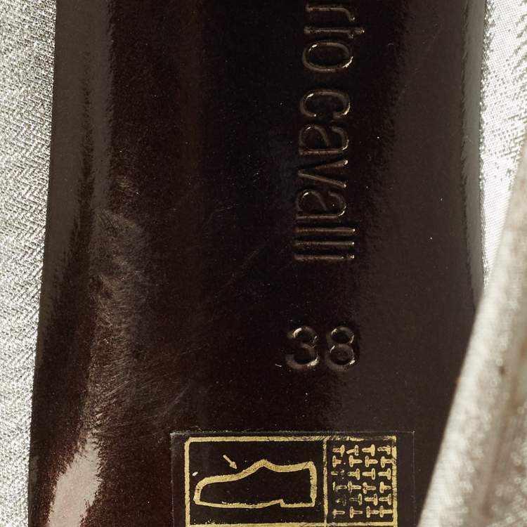 Pre Owned Roberto Cavalli Silver Metallic Lurex Fabric Pumps Size 38