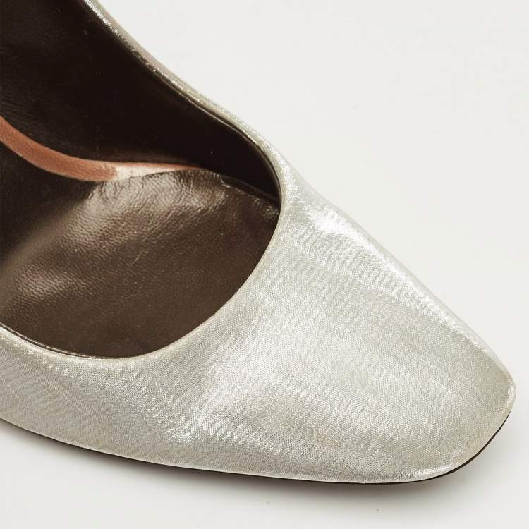 Pre Owned Roberto Cavalli Silver Metallic Lurex Fabric Pumps Size 38