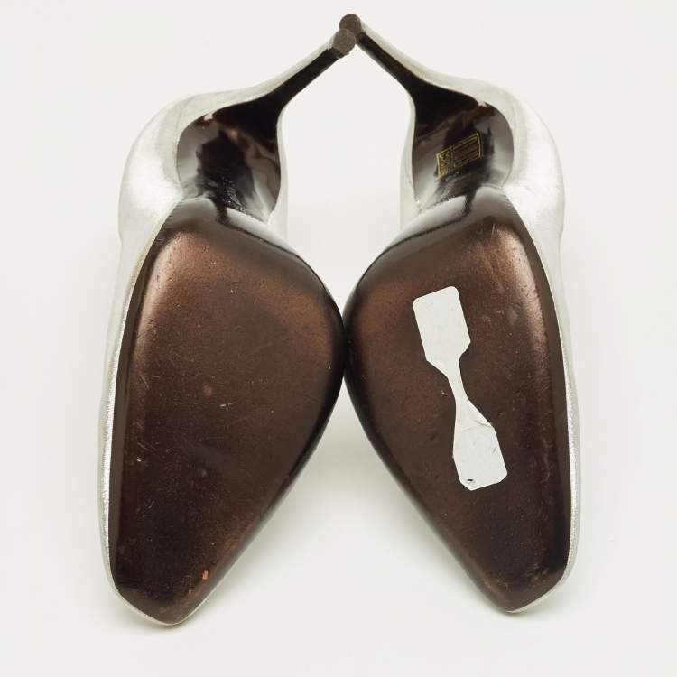 Pre Owned Roberto Cavalli Silver Metallic Lurex Fabric Pumps Size 38