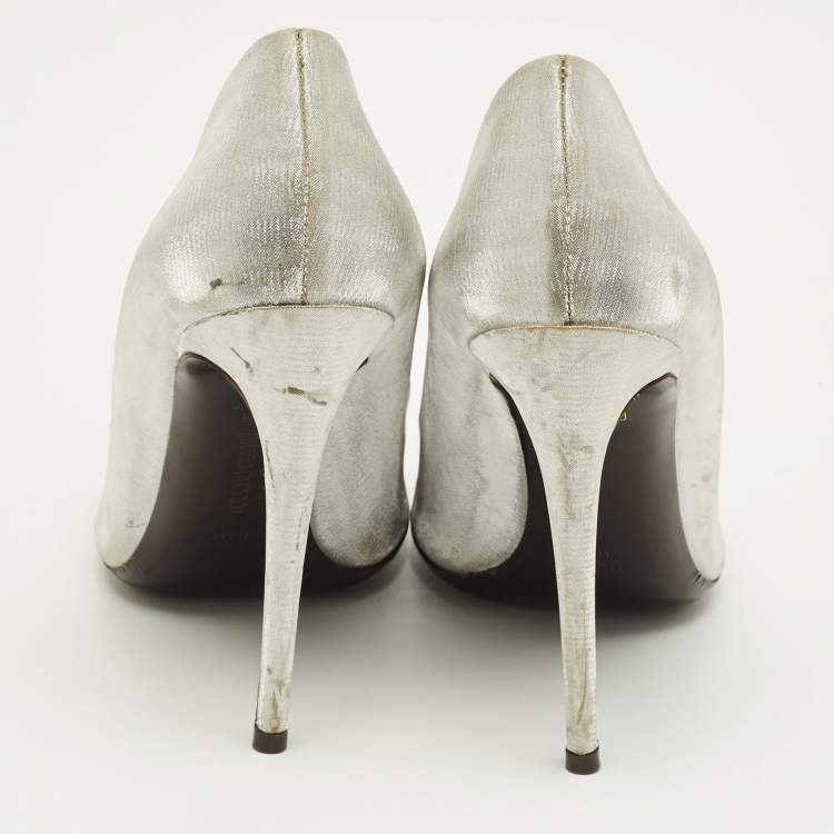 Pre Owned Roberto Cavalli Silver Metallic Lurex Fabric Pumps Size 38