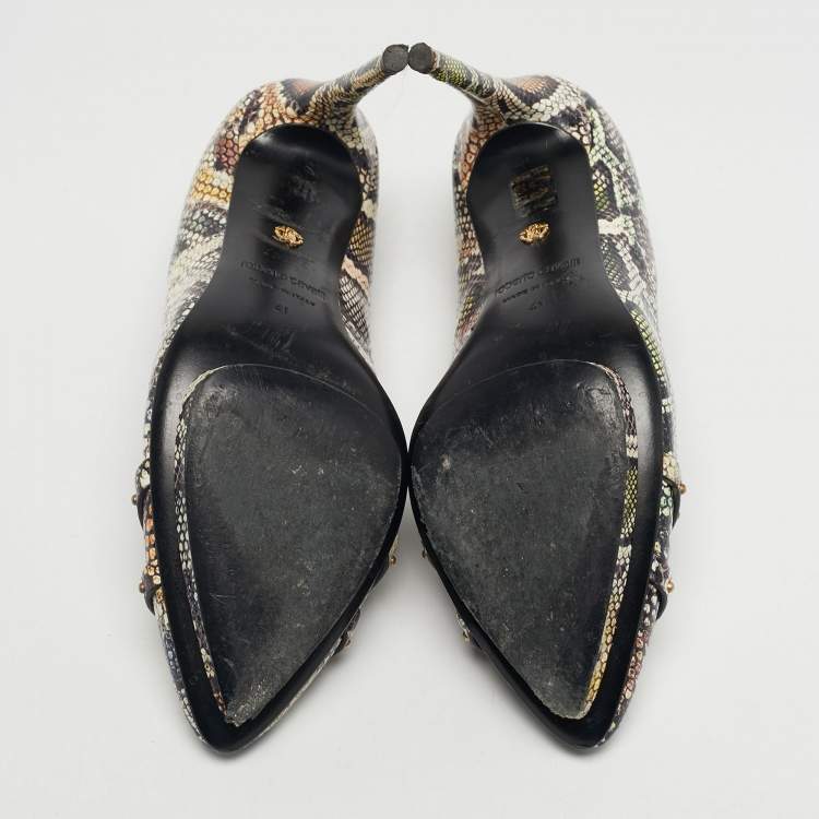مملوكة مسبقًا Roberto Cavalli Size 41 Multicolor Python Embossed Leather Pointed Toe Platform Pumps