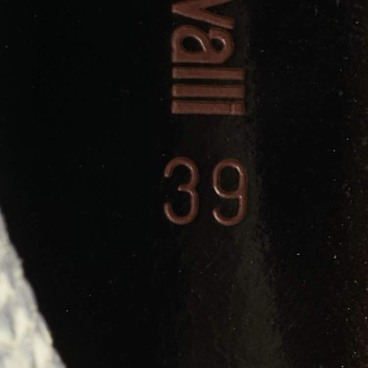 Pre Owned Roberto Cavalli Size 39 Grey Lizard Embossed Leather Ankle Strap Sandals