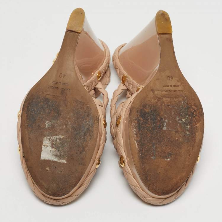 مملوكة مسبقًا Roberto Cavalli Size 40 Beige Woven Leather Wedge Sandals