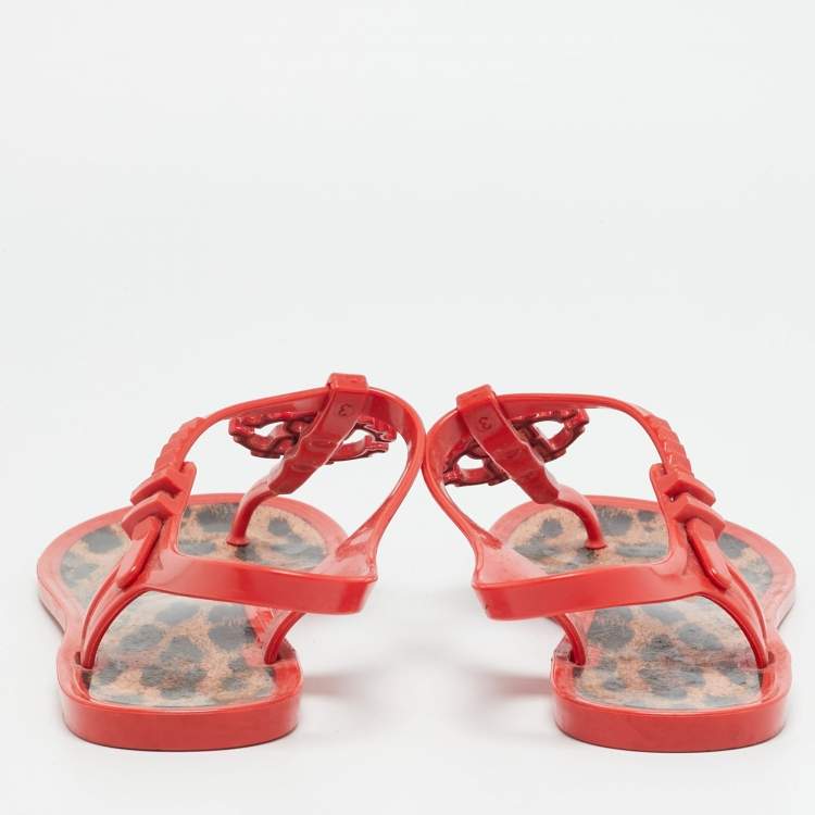 مملوكة مسبقًا Roberto Cavalli Size 40 Red Jelly Thong Slingback Flat Sandals