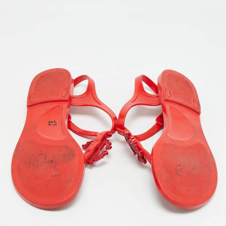 مملوكة مسبقًا Roberto Cavalli Size 40 Red Jelly Thong Slingback Flat Sandals