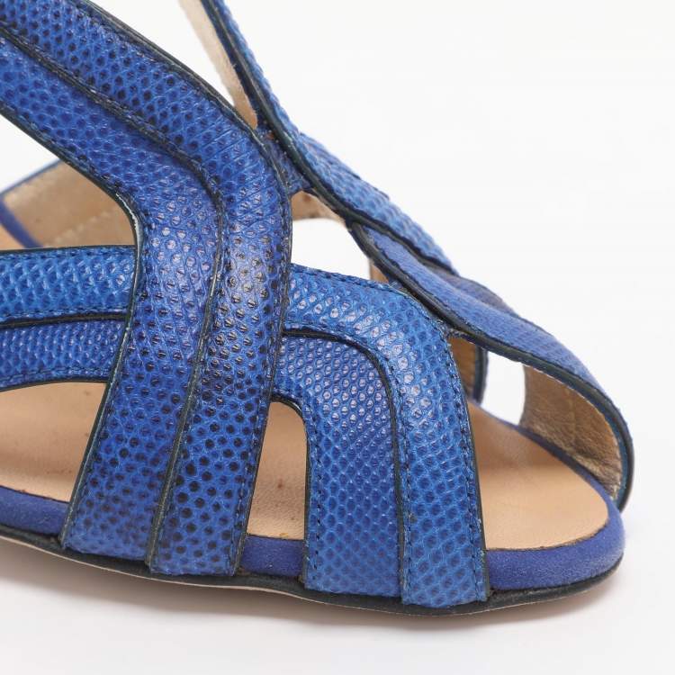 Pre Owned Roberto Cavalli Size 38 Blue Karung Leather Slingback Sandals