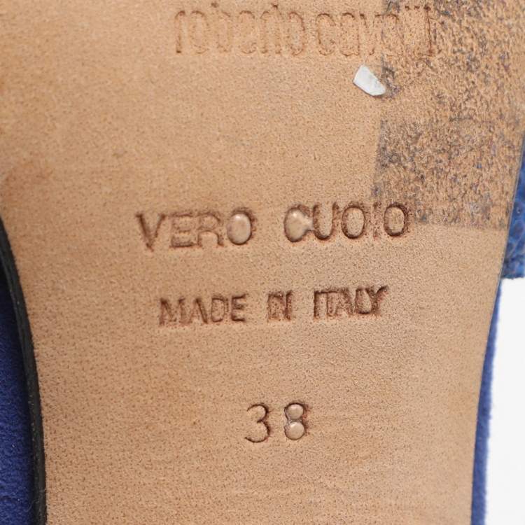 Pre Owned Roberto Cavalli Size 38 Blue Karung Leather Slingback Sandals