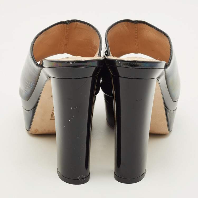 Pre Owned Roberto Cavalli Size 38 Black Leather Platform Open Toe Sandals