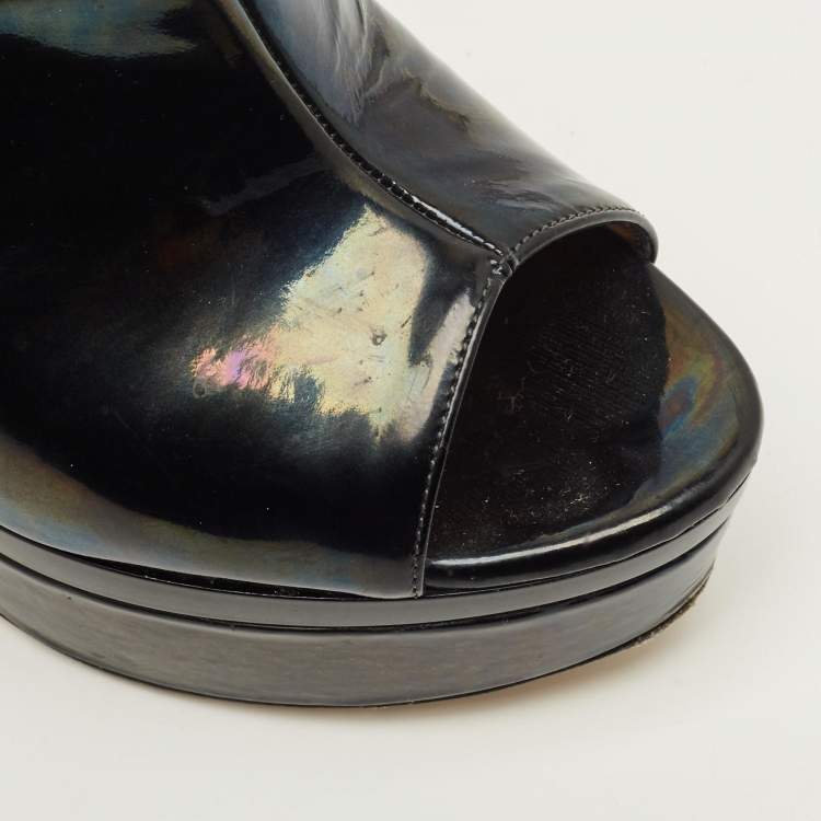 Pre Owned Roberto Cavalli Size 38 Black Leather Platform Open Toe Sandals