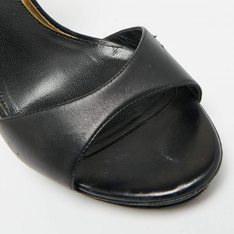 Pre Owned Roberto Cavalli Size 38 Black Satin Snake Embellished Ankle Strap Sandals