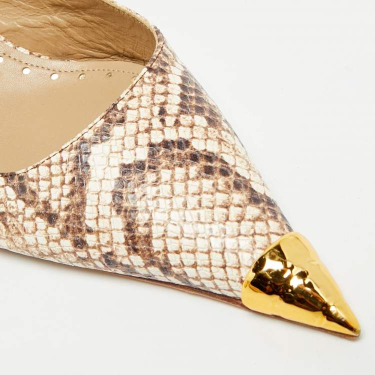 Pre Owned Roberto Cavalli Size 38 Two Tone Python Embossed Leather Pointed Toe Slingback Pumps