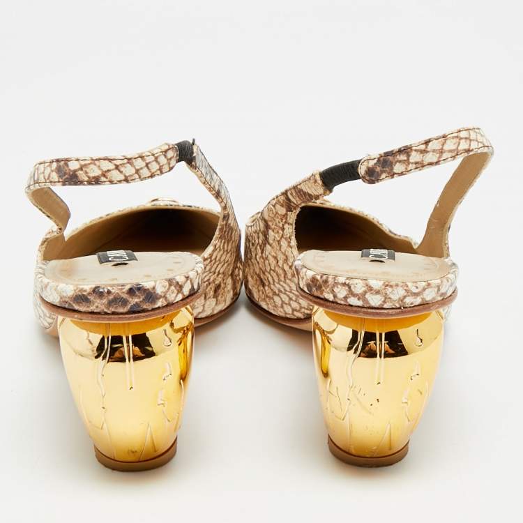 Pre Owned Roberto Cavalli Size 38 Two Tone Python Embossed Leather Pointed Toe Slingback Pumps