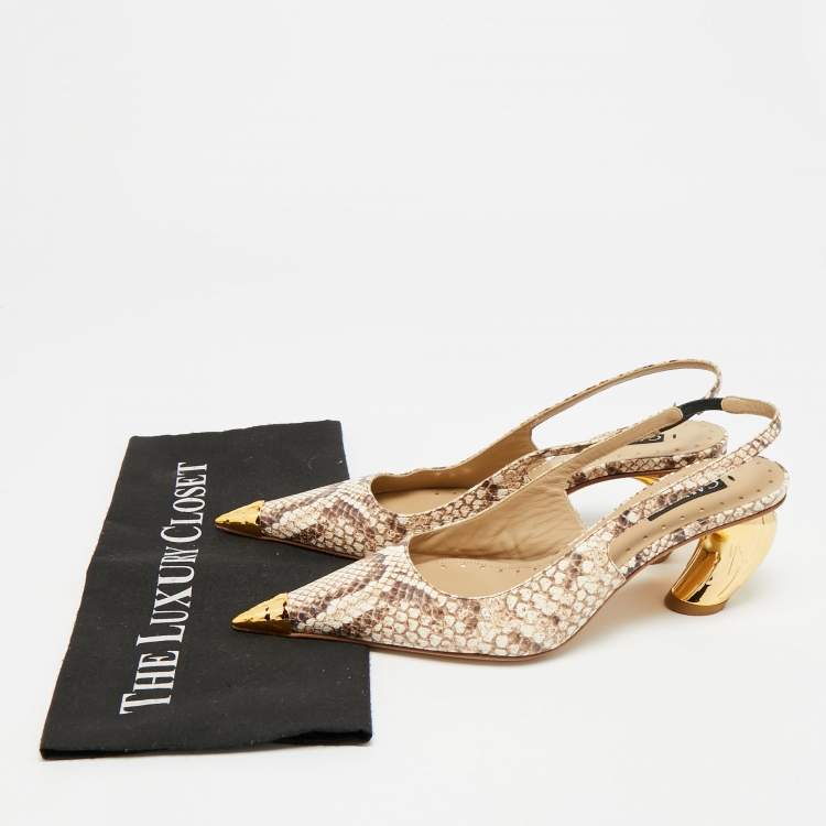Pre Owned Roberto Cavalli Size 38 Two Tone Python Embossed Leather Pointed Toe Slingback Pumps