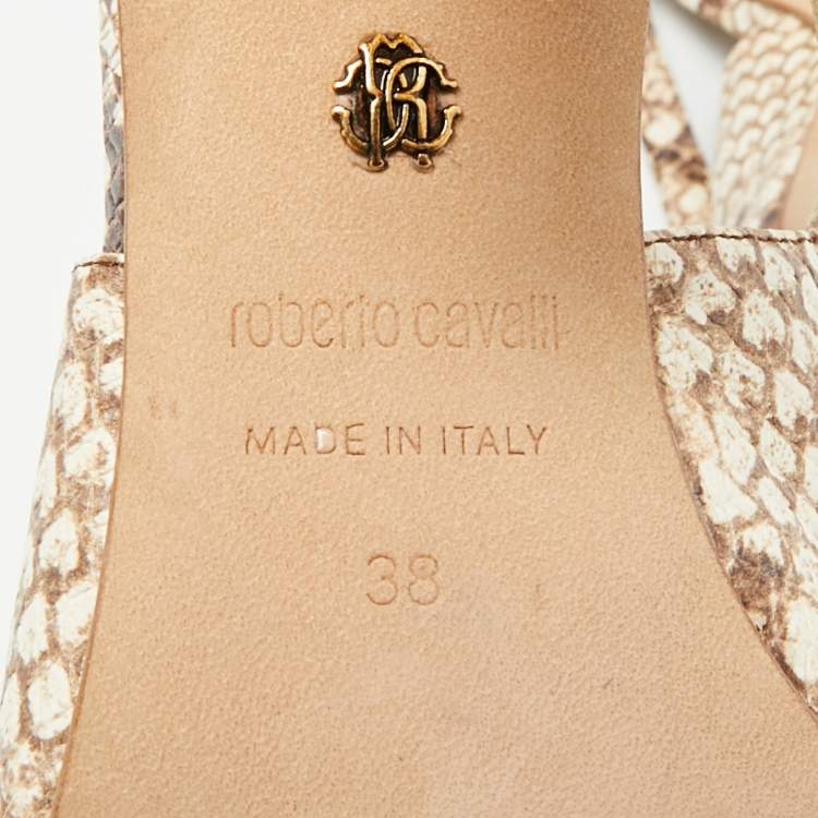 Pre Owned Roberto Cavalli Size 38 Two Tone Python Embossed Leather Pointed Toe Slingback Pumps