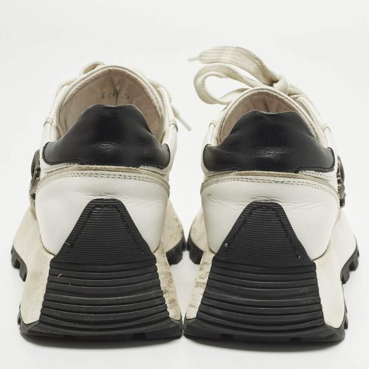 Pre Owned حذاء رياضي روبرتو كافالي جلد أسود بسير أربطة مقاس 37