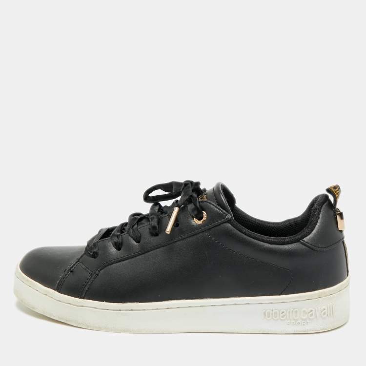مملوكة مسبقًا Roberto Cavalli Size 38 Black Leather Low Top Sneakers