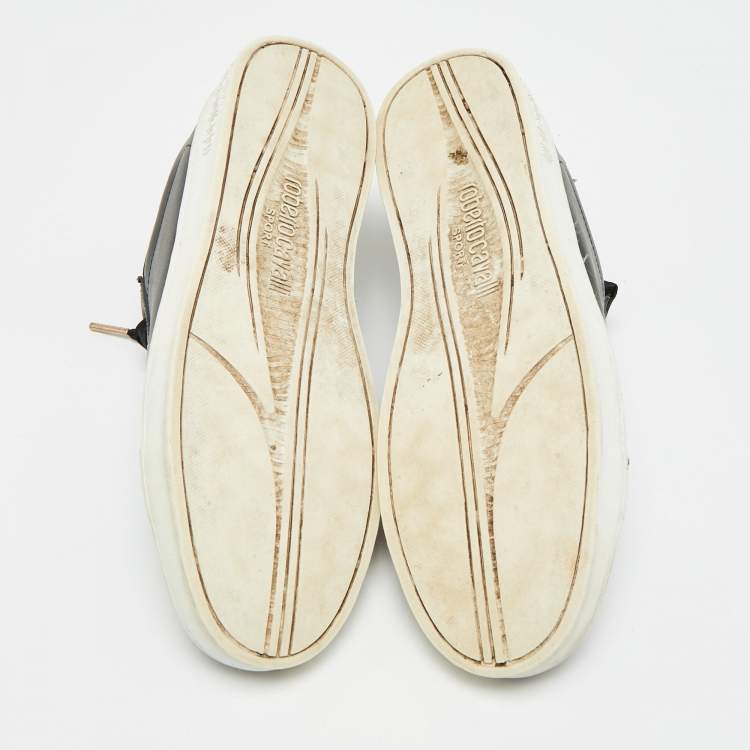 مملوكة مسبقًا Roberto Cavalli Size 38 Black Leather Low Top Sneakers
