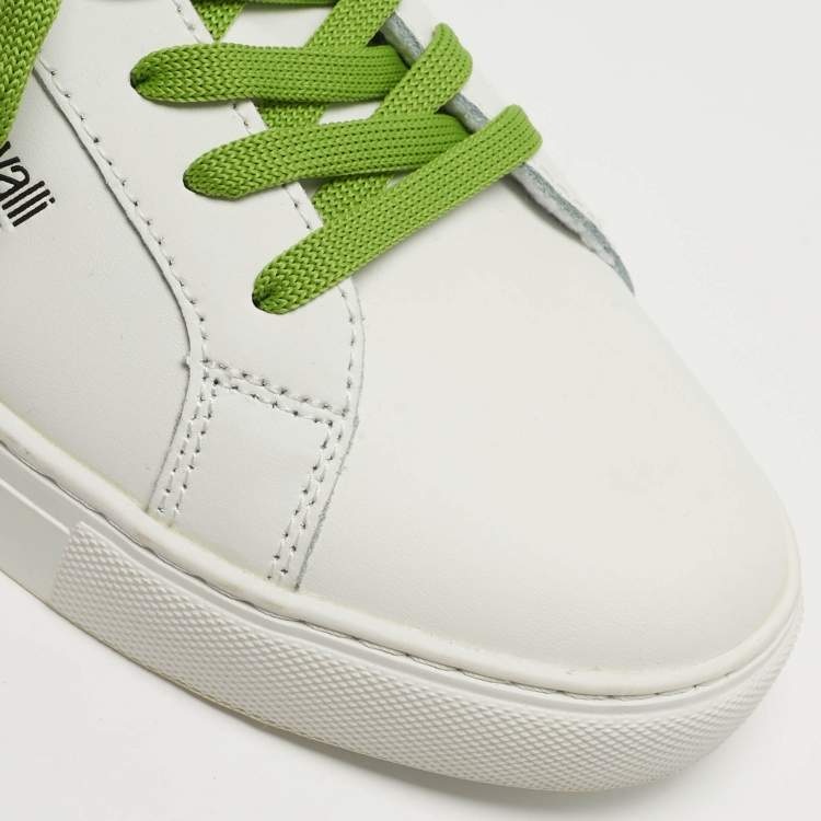 مملوكة مسبقًا Roberto Cavalli Size 40 White/Gold Python Embossed and Leather Low Top Sneakers