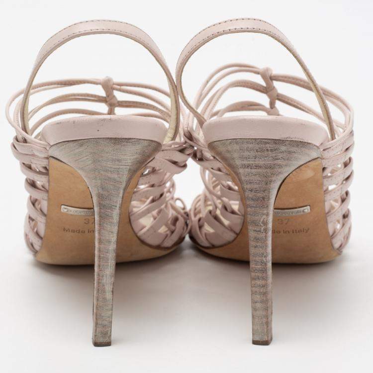Pre Owned Roberto Cavalli Pale Pink Leather Knot Detail Strappy Sandals Size 37
