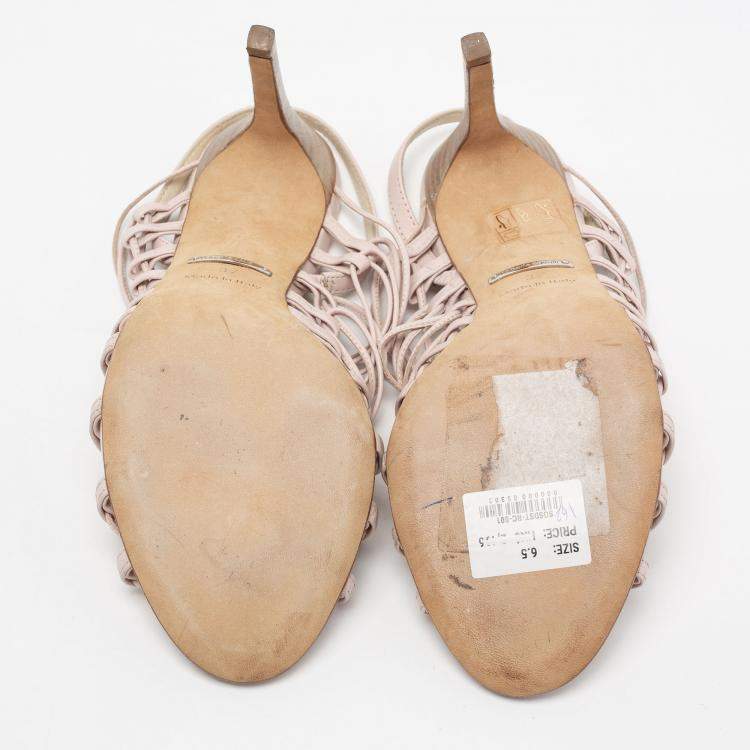 Pre Owned Roberto Cavalli Pale Pink Leather Knot Detail Strappy Sandals Size 37