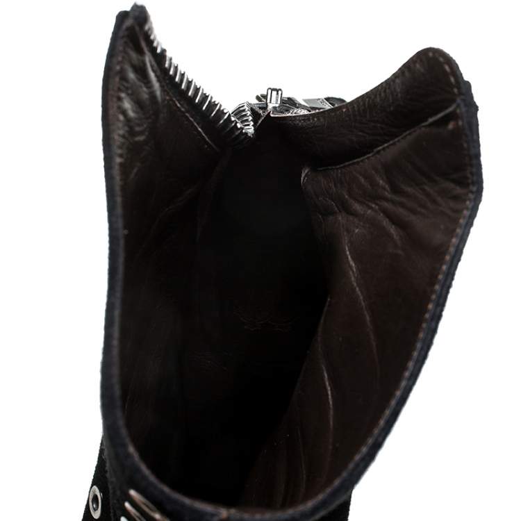 Pre Owned Roberto Cavalli Black Eyelet Suede Platform Ankle Boots Size 36.5