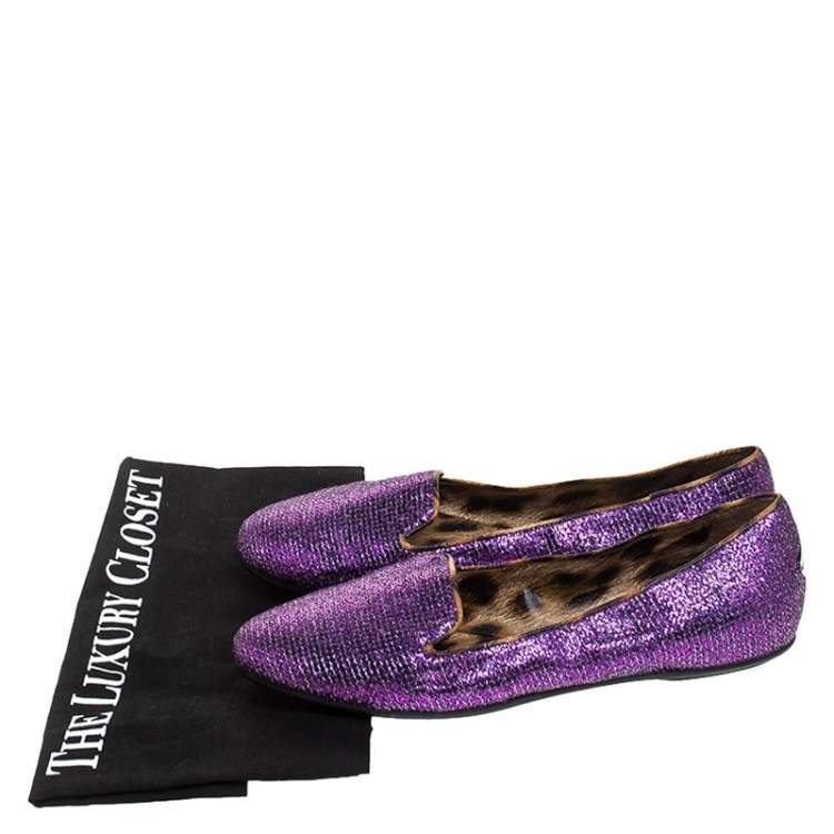 Pre Owned Roberto Cavalli Glitter Fabric Slip On Loafers Size 36