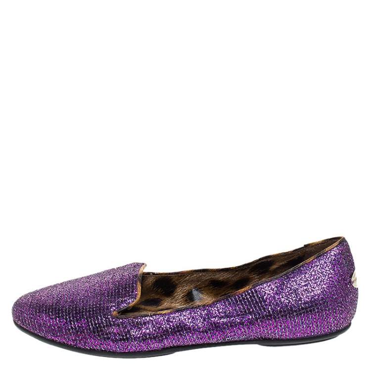 Pre Owned Roberto Cavalli Glitter Fabric Slip On Loafers Size 36