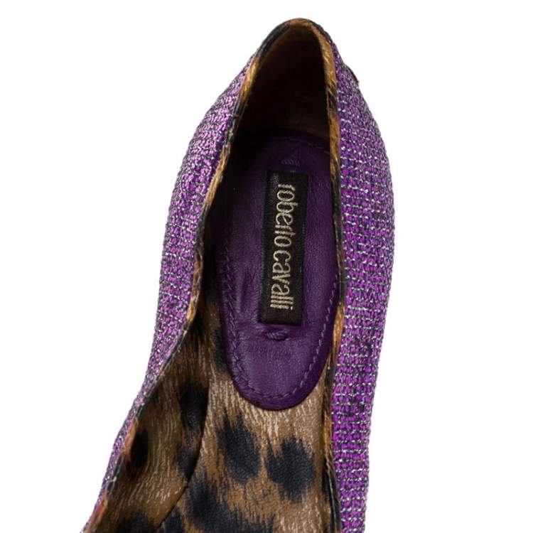 Pre Owned Roberto Cavalli Glitter Fabric Slip On Loafers Size 36