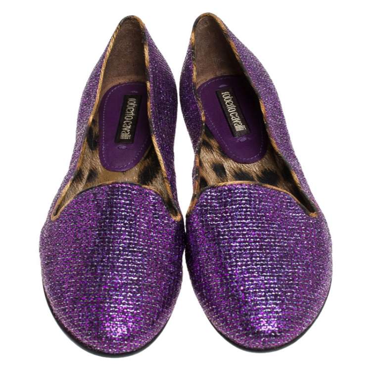 Pre Owned Roberto Cavalli Glitter Fabric Slip On Loafers Size 36