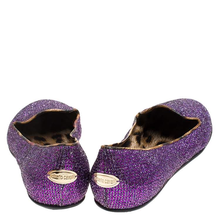 Pre Owned Roberto Cavalli Glitter Fabric Slip On Loafers Size 36